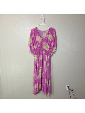 Samsoe Samsoe Andina Long Dress Pink Kirigami Floral Pockets XL